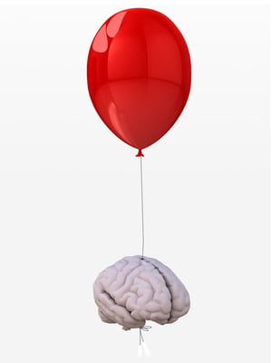 brain tied to a balloon that flies