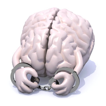 brain with arms, legs and handcuffs